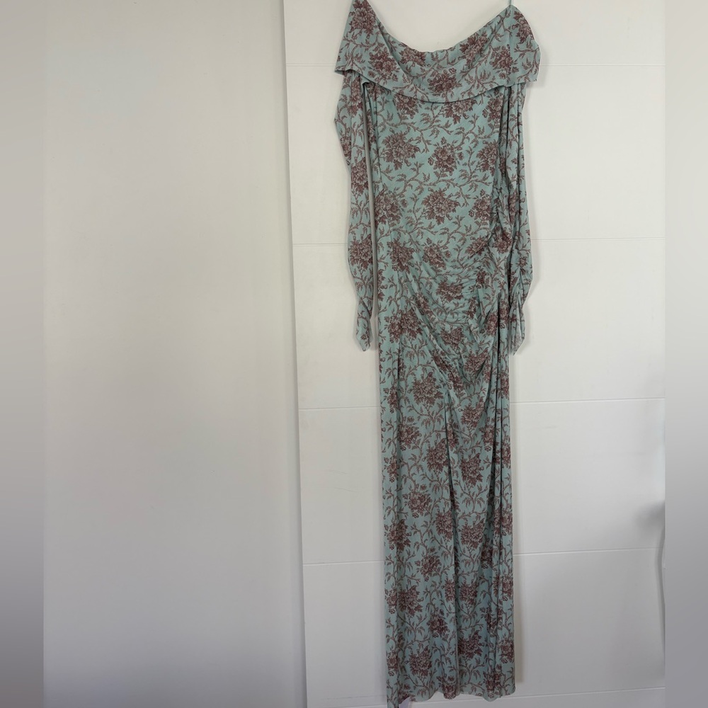 Bec & Bridge Blue and Green Sleeveless Cowl Neck Gown